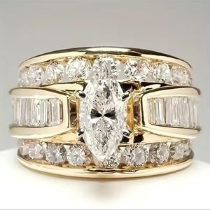 Retro Three Row Gold Plated Cubic Zirconia Ring